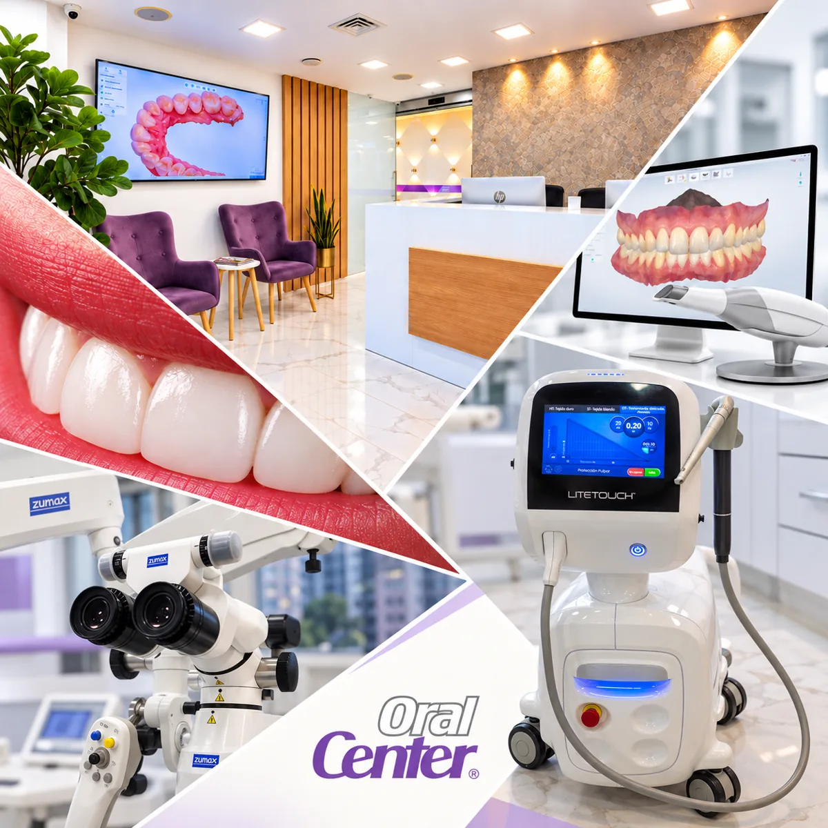 Oral Center, clínica odontológica en El Poblado, Medellín, con escáner intraoral, microscopio clínico y láser dental