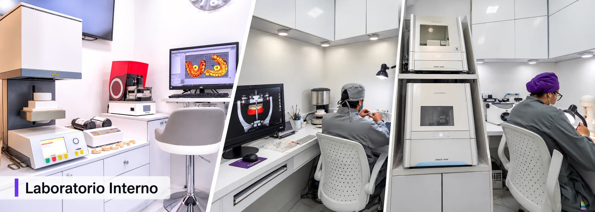 Laboratorio dental propio de Oral Center El Poblado: fresadoras CAD/CAM, horno de cerámica y técnicos dentales en Medellín